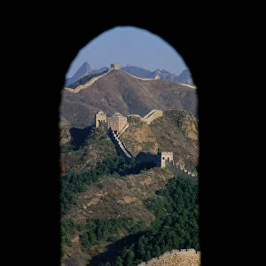 China, Jinshanling section of Great Wall, view from watch tower window