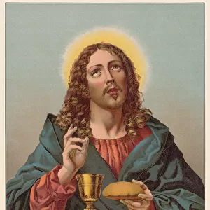 Christ, blessing bread and wine, painted (ca. 1670) by Dolci (1616-1686)