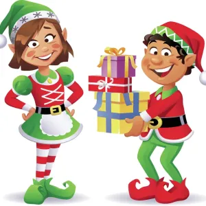 Cheerful Christmas Elves Print Cheerful Christmas Elves Print