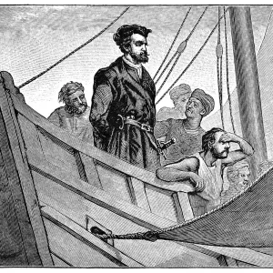 Christopher Columbus on Board Ship Print, 1888 Christopher Columbus on Board Ship Print, 1888