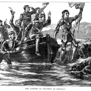 Christopher Columbus Landing at Trinidad Vintage Print Christopher Columbus Landing at Trinidad Vintage Print