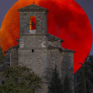 The church and the blood moon