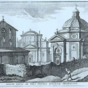 Church of S. Paolo alle tre fontane, outside Porta S. Paolo, historical Rome, Italy, digital reproduction of an original 17th century painting, original date unknown