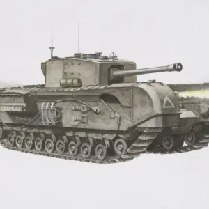 Churchill Tank mounted with a flame gun at the front and armoured trailer at the back Churchill Tank mounted with a flame gun at the front and armoured trailer at the back