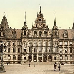 City Hall in Wiesbaden, Hesse, Germany, Historic, digitally restored reproduction of a photochromic print from the 1890s