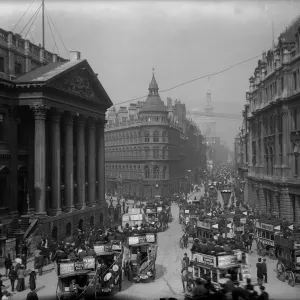 City of London 1899 Print: Buses congesting Cheapside outside Mansion House City of London 1899 Print: Buses congesting Cheapside outside Mansion House