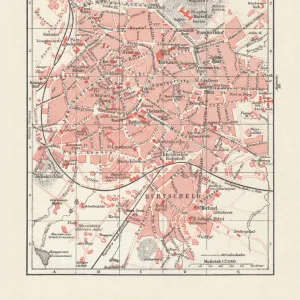 City map of Aachen, Germany, lithograph, published in 1897