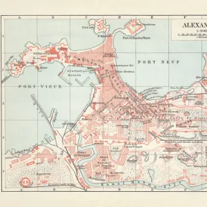 City map of Alexandria, Egypt, lithograph, published in 1897