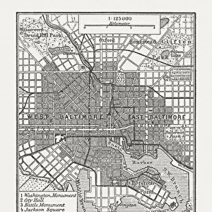 City map of Baltimore, Maryland, USA, wood engraving, published in 1897