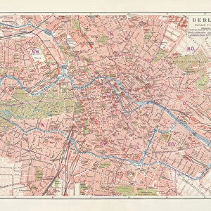 City map of Berlin, Germany, lithograph, published in 1897
