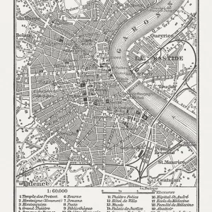 City map of Bordeaux, France, wood engraving, published in 1897