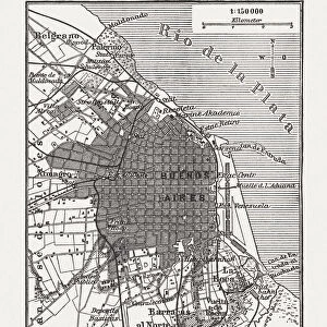 City map of Buenos Aires, Argentina, wood engraving, published 1897