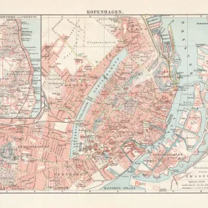 Copenhagen City Map Print, 1897 Lithograph Copenhagen City Map Print, 1897 Lithograph