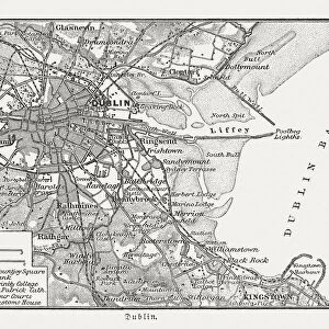 City map of Dublin, Ireland, wood engraving, published in 1897