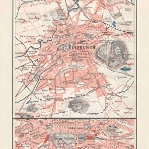 City map of Edinburgh, capital of Scotland, lithograph, published 1897