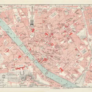 City map of Florence, Italy, lithograph, published in 1897