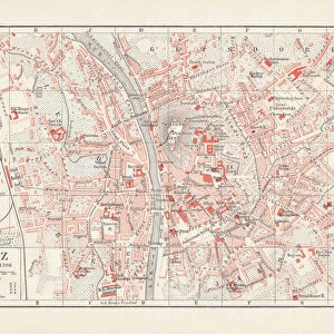 City map of Graz, Styria, Austria, lithograph, published in 1897
