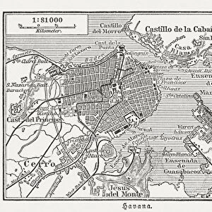 City map of Havana, capital of Cuba, woodcut, published 1897