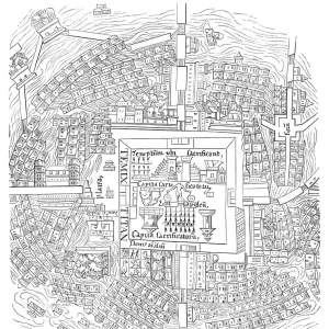 City map of Mexico and the Menagerie de Montezuma 1524