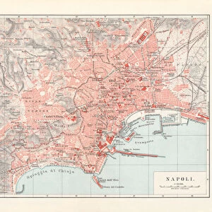 City map of Naples (Italian: Napoli), Italy, lithograph, published 1897