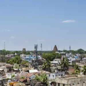 Cityscape with temples, temple city of Srirangam, Thanjavur, Tamil Nadu, India Cityscape with temples, temple city of Srirangam, Thanjavur, Tamil Nadu, India