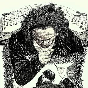 Classical music. Ludwig van Beethoven, looming over a conductor, German Art Nouveau, 1890s, 19th Century Classical music. Ludwig van Beethoven, looming over a conductor, German Art Nouveau, 1890s, 19th Century
