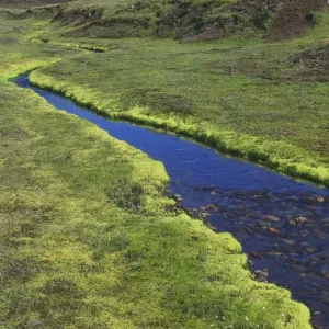 Clear stream in a volcanic landscape, Eyjafjallajoekull, Iceland, Europe Clear stream in a volcanic landscape, Eyjafjallajoekull, Iceland, Europe
