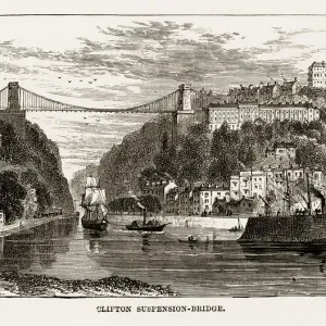 Puente de suspensión Clifton en Bristol, Inglaterra Grabado victoriano, Circa 1840. Puente de suspensión Clifton en Bristol, Inglaterra Grabado victoriano, Circa 1840.