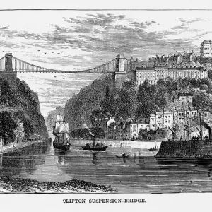 Puente de Suspensión Clifton en Bristol, Inglaterra Grabado Victoriano, Circa 1840. Puente de Suspensión Clifton en Bristol, Inglaterra Grabado Victoriano, Circa 1840.