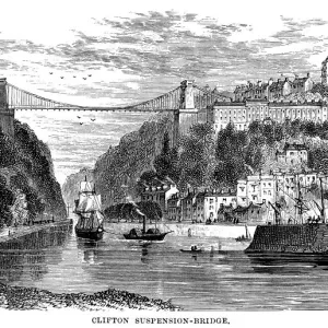 Puente de suspensión Clifton, Bristol (grabado victoriano). Puente de suspensión Clifton, Bristol (grabado victoriano).