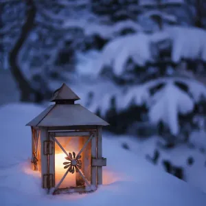 Glowing Lantern in Snow Print