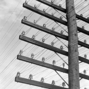 Closeup Of Telephone Pole With 6 Levels Of Wires Closeup Of Telephone Pole With 6 Levels Of Wires