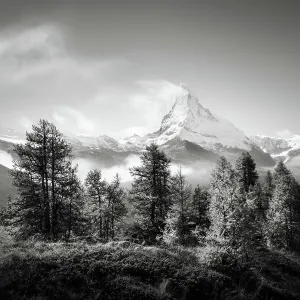 Clouds over the Swiss Matterhorn Black and White Print