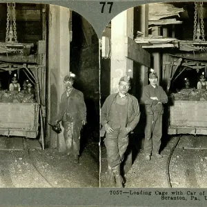 Coal miners loading coal at bottom of shaft, Scranton, Pennsylvania, 1920