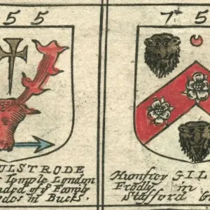 17th Century Print of Bulstrode and Gilbert Coats of Arms 17th Century Print of Bulstrode and Gilbert Coats of Arms