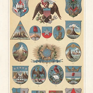 Coat of arms of American countries, lithograph, published 1897