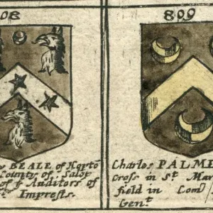 17th Century Copperplate Print of Beale and Palmer Coat of Arms 17th Century Copperplate Print of Beale and Palmer Coat of Arms