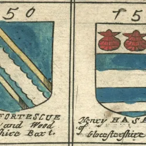 Coat of arms copperplate 17th century Fortescue and Hasard Coat of arms copperplate 17th century Fortescue and Hasard
