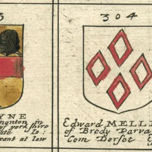 Coat of arms copperplate 17th century Fountayne and Meller