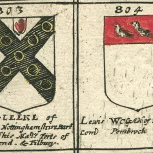Coat of arms copperplate 17th century Leeke and Wogan Coat of arms copperplate 17th century Leeke and Wogan