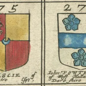 Coat of arms copperplate 17th century Mascie and Powtrell Coat of arms copperplate 17th century Mascie and Powtrell