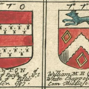 17th Century Copperplate Print of Panton and Meggs Coat of Arms 17th Century Copperplate Print of Panton and Meggs Coat of Arms