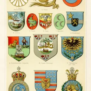 19th Century Asian and African Country Coat of Arms Lithograph Print 19th Century Asian and African Country Coat of Arms Lithograph Print