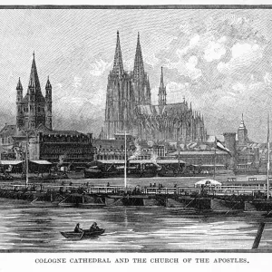 Cologne Cathedral and the Church of the Apostles, Engraving, 1892 Cologne Cathedral and the Church of the Apostles, Engraving, 1892