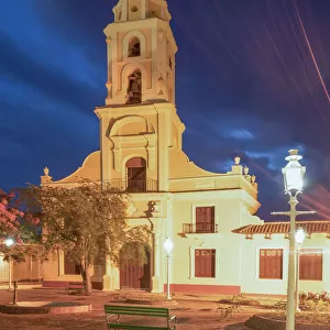 Colonial church at night