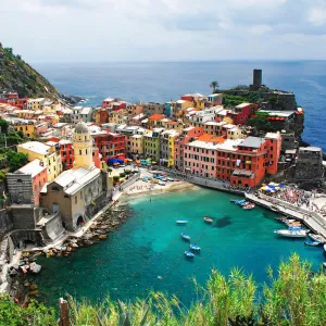 Colorful houses and port at Vernazza