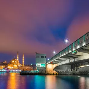 Colorful night light at Galata Bridge