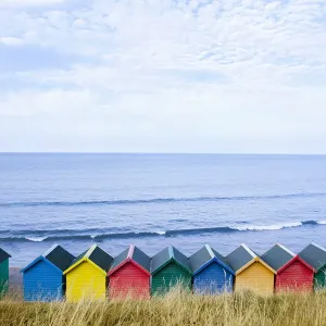 Colourful Beach Huts Print - Whitby Seaside Scene