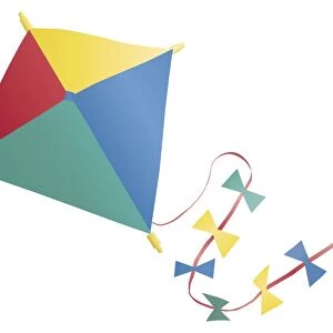 Colourful kite with tail and bows, front view