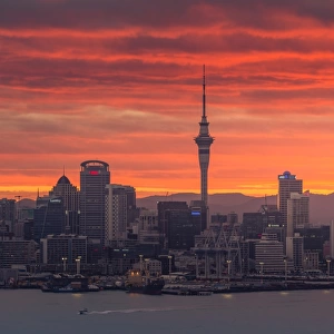 Colourful sky over Auckland city